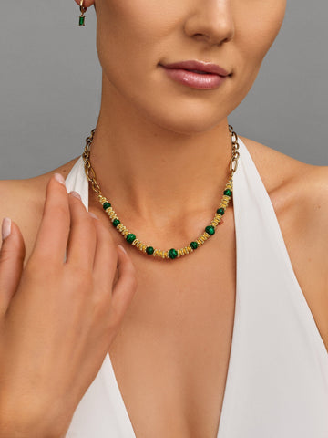 Nialaya Women's Necklace Chain Choker with Green Malachite Chain Choker with Green Malachite 18 Inches / 45.7 cm WNECK_310